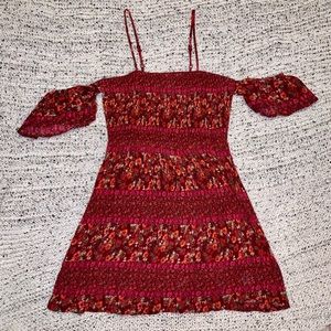 Off-the-Shoulder Smocked Floral Pattern Dress